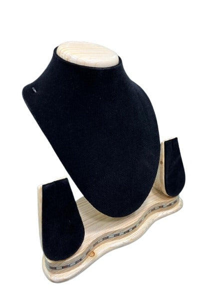 Necklace stand - Black Velvet Natural Wood