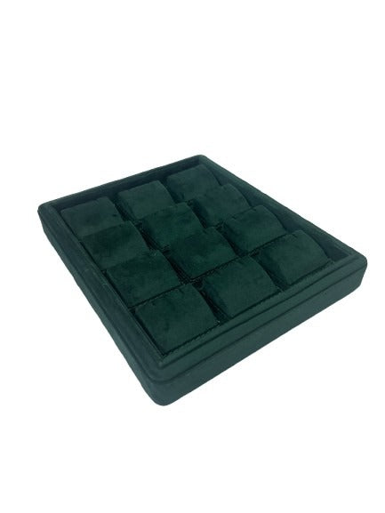 Green Velvet Stitch Tray - 12 Earrings (10x12 Inches)