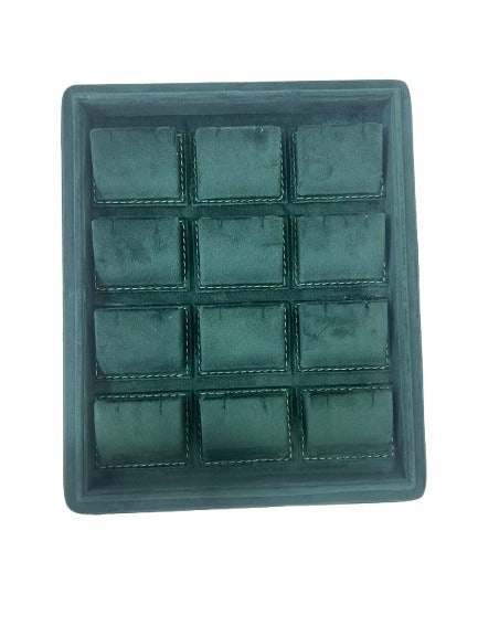 Green Velvet Stitch Tray - 12 Earrings (10x12 Inches)